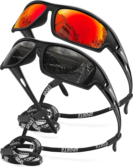 Polarized Sports Sunglasses for Men 100% UV Protection Wrap Around Unbreakable Sun Glasses for Fishing Driving