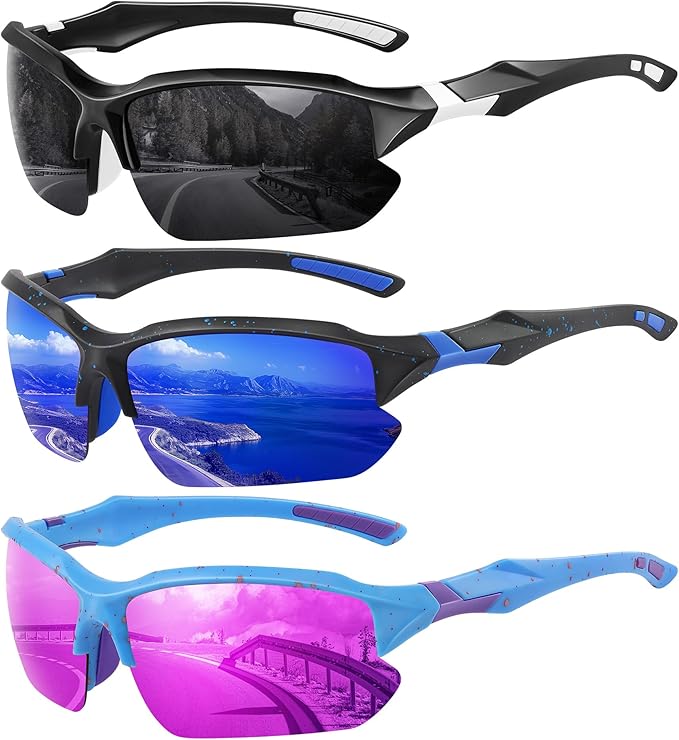 XVXV Polarized Sports Sunglasses for Men - UV Protection Half Frame Sun Glasses for Running Fishing