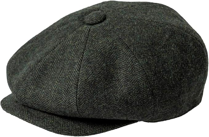 Men Wool Blend 8 Panel Newsboy Cap Tweed Cabbie Hat Snap Brim