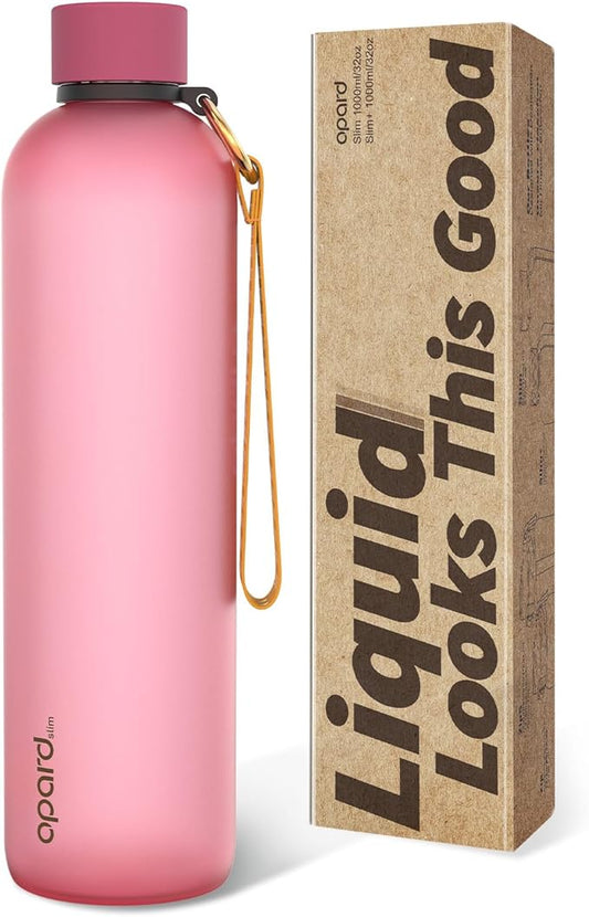 Opard Slim Water Bottle 32oz, Dishwasher Safe Plastic Water Bottle BPA-Free, Leakproof Screw Top, Flamingo Pink, Reusable for Travel School Sport Gym Hiking