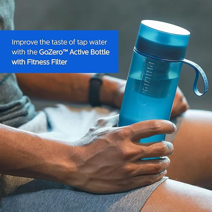 PHILIPS Filtered Water Bottle, GoZero Active BPA-Free Water Bottle with Adventure River/Lake/Spring Water Filter for Hiking, Camping & Fitness Tap Water Filter for Gym, Sport Squeeze Bottle 20 oz Grey