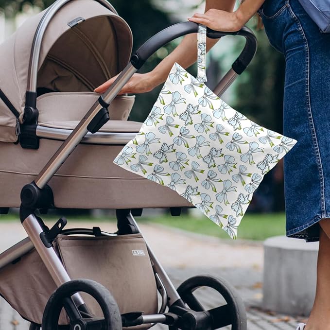 4 Pack Cute Blue Bow Watercolor Bow Wet Bag Waterproof Reusable Wet Dry Bag for Swimsuit Dirty Clothes Diaper Beach Pool Party Camping Gift for Women Mama Best Friend Nurse Week Valentine Christmas