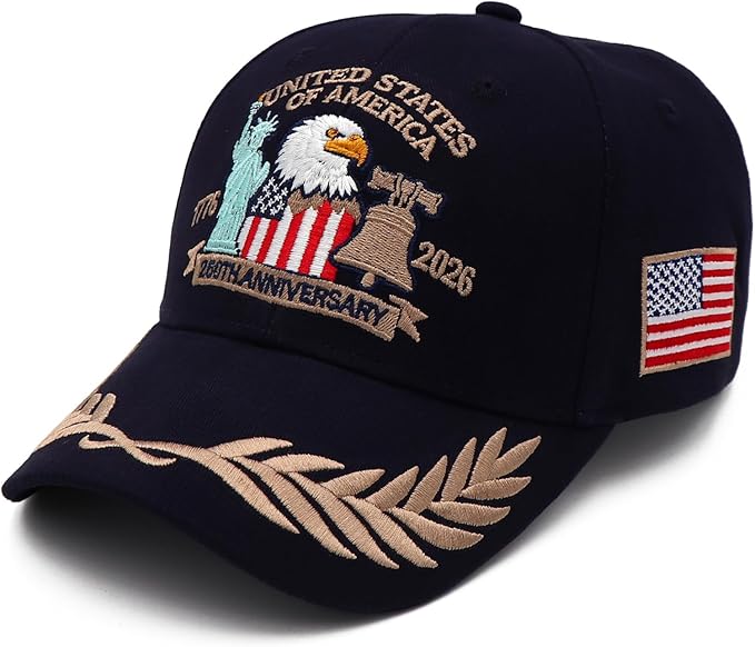 250 Anniversary USA Hat United States 250th Year American Anniversary Hat Patriotic Embroidered Baseball Caps for Men Women