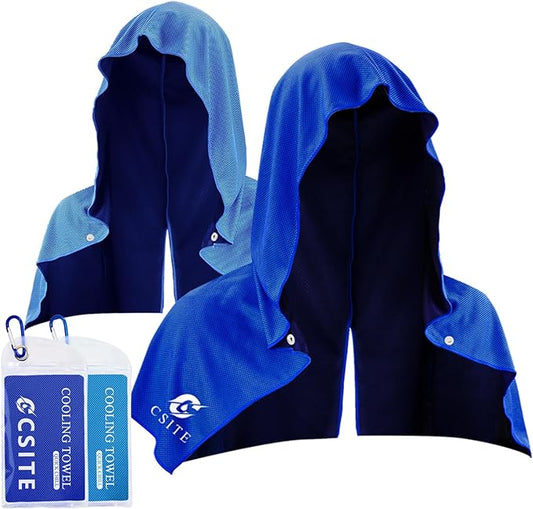 2 Pack Cooling Hoodie Towels, Instant Cooling Towels for Neck and Face, UPF 50 Sun Protection, Ice Towel for Hot Weather, Head Towel for Sports, Camping, Cycling & More Activities