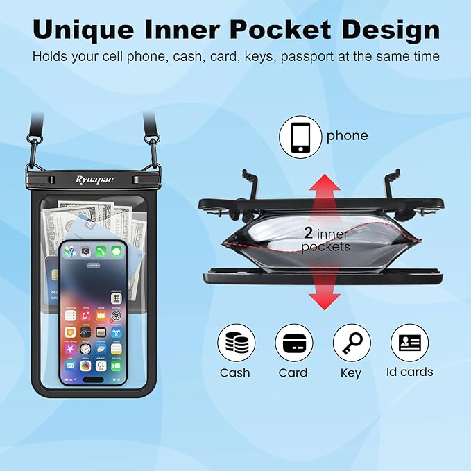 2 Pack Waterproof Phone Pouch - 10in Waterproof Phone Case with Lanyard, IPX8 Cell Phone Dry Bag Beach Cruise Ship Essentials for iPhone 17 16 15 Pro Max, Galaxy S25 S24 Ultra