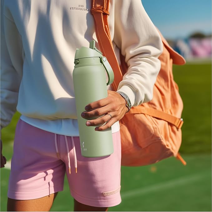 32 oz Insulated Water Bottle for Women: Meoky Stainless Steel Water Bottle with 2-in-1 Straw and Spout Lid - Leak Proof, Cold for 24 Hours, Protective Silicone Base, BPA-Free for Sports Gym, Ruby