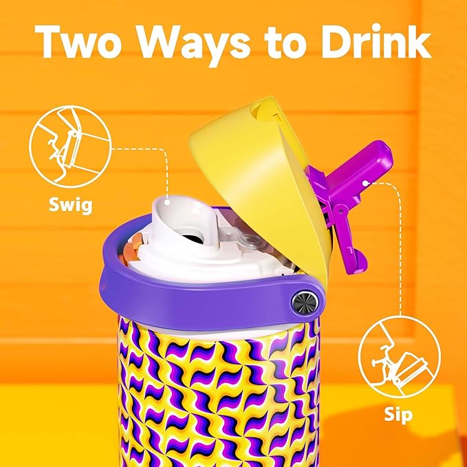 24 oz Insulated Water Bottle with Straw: Meoky Stainless Steel Water Bottle with Holder and Strap - Leak Proof, Cold for 24 Hours, Fits in Car Cup Holder, BPA-Free for Travel Sports Gym, Optic Wave