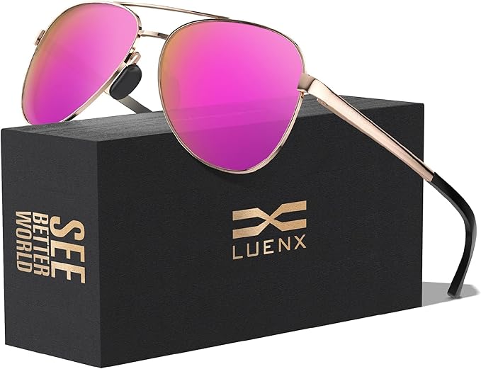 LUENX Aviator Sunglasses for Men Women Polarized - UV400 Protection, Stylish Shades, Driving, Outdoor Activities