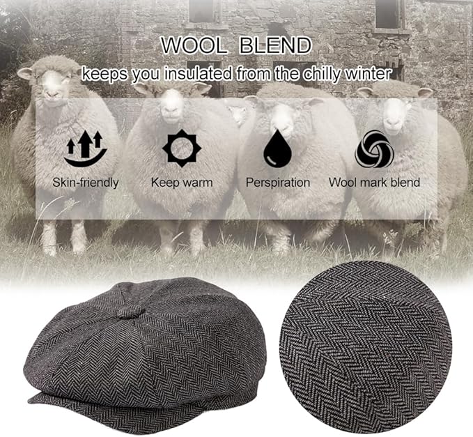 TOP-EX L/XL/XXL Wool Tweed Newsboy Cap for Men Paperboy Warm Winter Hat Vintage Flat Ivy Cabbie Gatsby Cap