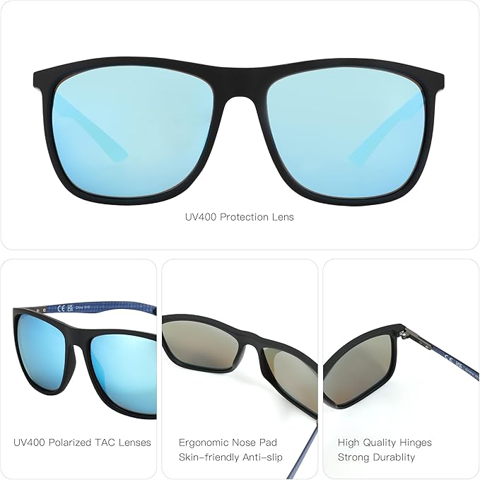 ZENOTTIC Square Polarized Sunglasses for Men Ultralight Carbon Fiber Sun Glasses Driving Fishing Golf Sports UV400 Protection