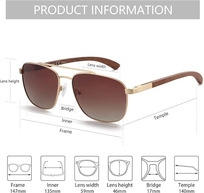 ZENOTTIC Aviator Wood Polarized Sunglasses for Men 100% UV Protection Fishing Driving Golf