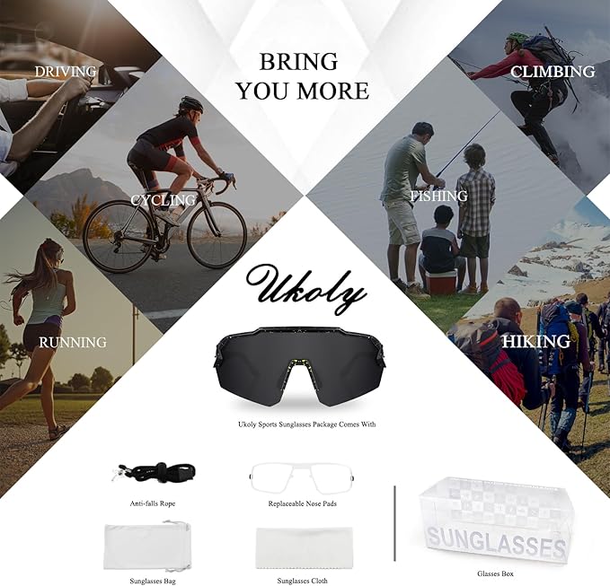 Ukoly Baseball Sunglasses For Men Women,Sports Sunglasses For Baseball Running Cycling UV400 protection TR90 Frame 615