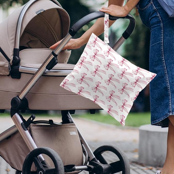 4 Pack Cute Pink Blue Bow Watercolor Leopard Bow Wet Bag Waterproof Reusable Wet Dry Bag for Swimsuit Dirty Clothes Diaper Beach Pool Gym Party Camping Gift for Women Mom Mama Birthday Christmas