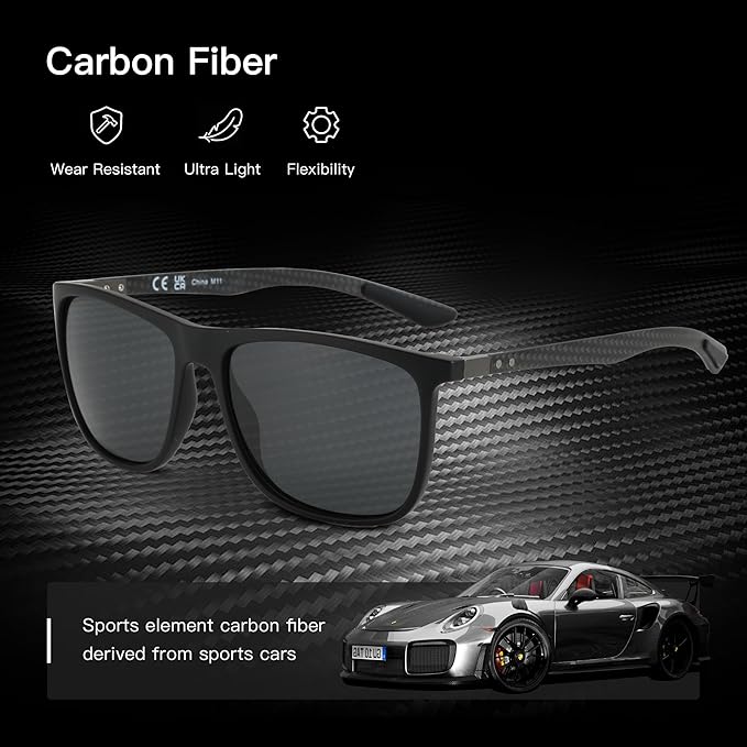 ZENOTTIC Square Polarized Sunglasses for Men Ultralight Carbon Fiber Sun Glasses Driving Fishing Golf Sports UV400 Protection
