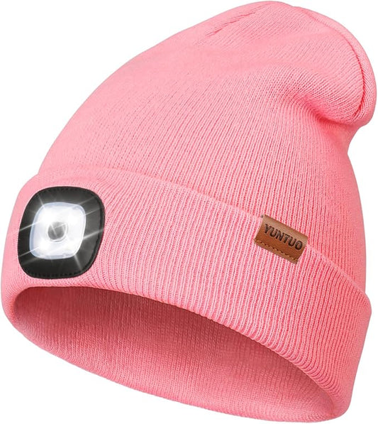 YunTuo LED Beanie with The Light, Unisex USB Rechargeable Headlamp Winter Knitted Cap Gifts for Men Dad Husband Him