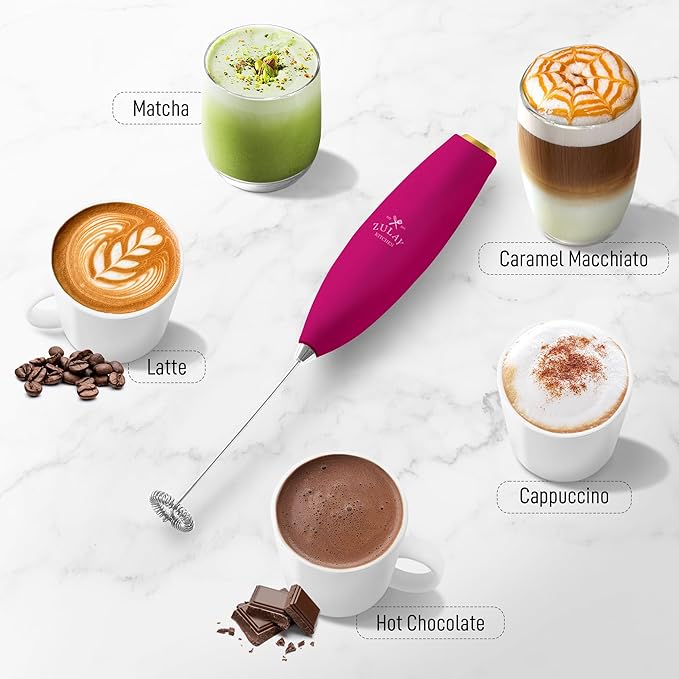 Zulay Kitchen Handheld Milk Frother with Duracell AA Batteries – Ultra Fast Electric Mixer & Foam Maker, Easy-Clean Drink Mixer for Coffee & More Hot Pink Gold - 2B