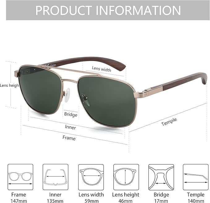 ZENOTTIC Aviator Wood Polarized Sunglasses for Men 100% UV Protection Fishing Driving Golf