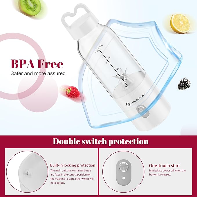 2PCS Portable Personal Blender 17 OZ/500 ML Juicer, 175W Personal Size Blender, Ideal for Smoothies, Ice Blending, Juicing, and Food Processing, Compact, Convenient, and Versatile (Pink&White)