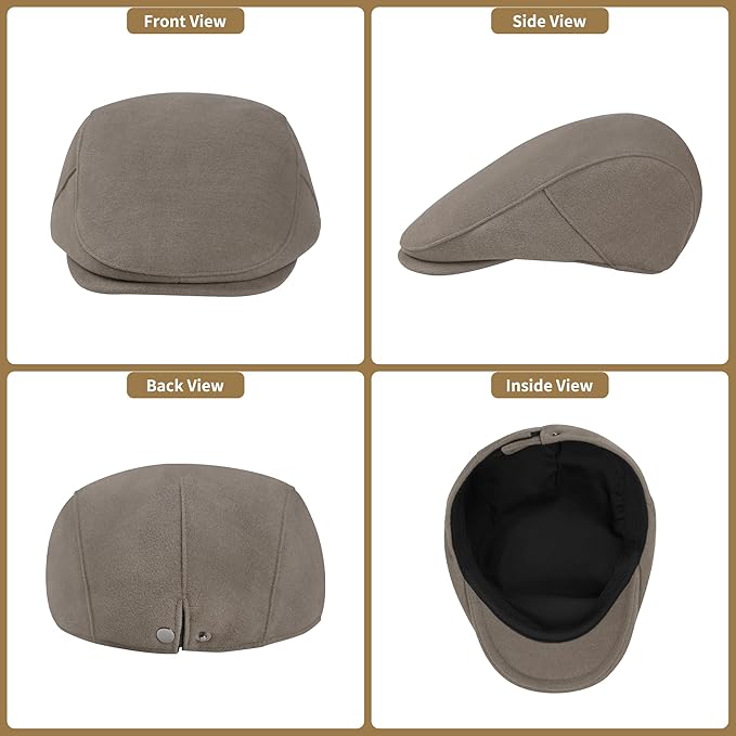 Men's Adjustable Newsboy Hat Classic Flat Gatsby Cabbie Ivy Cap for Golf Driving Winter