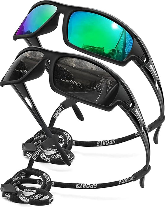Polarized Sports Sunglasses for Men 100% UV Protection Wrap Around Unbreakable Sun Glasses for Fishing Driving