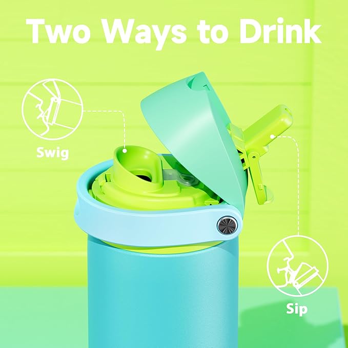 24 oz Insulated Water Bottle for Men: Meoky Stainless Steel Water Bottle with 2-in-1 Straw and Spout Lid - Leak Proof, Cold for 24 Hours, Fits in Car Cup Holder, BPA-Free for Sports Travel, Teal