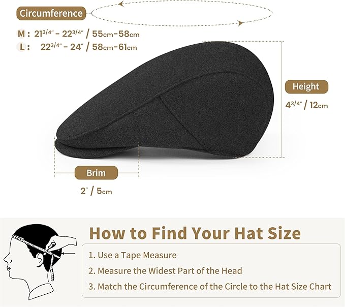 Men's Adjustable Newsboy Hat Classic Flat Gatsby Cabbie Ivy Cap for Golf Driving Winter