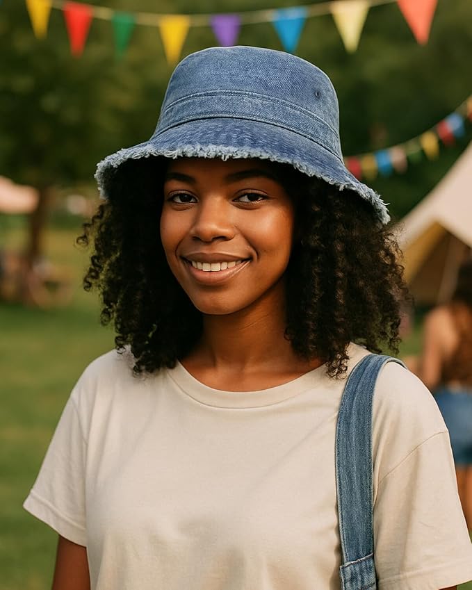Zylioo XXL XL L M Denim Bucket Sun Hat,Oversized Jean Fisherman Hats,Adjustable Packable Summer Travel Hats