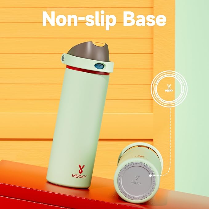 24 oz Insulated Water Bottle with Straw: Meoky Stainless Steel Metal Water Bottle with 2-in-1 Lid - Leak Proof, Cold for 24 Hours, Protective Silicone Base, BPA-Free for Sports Travel Car, Boneyard