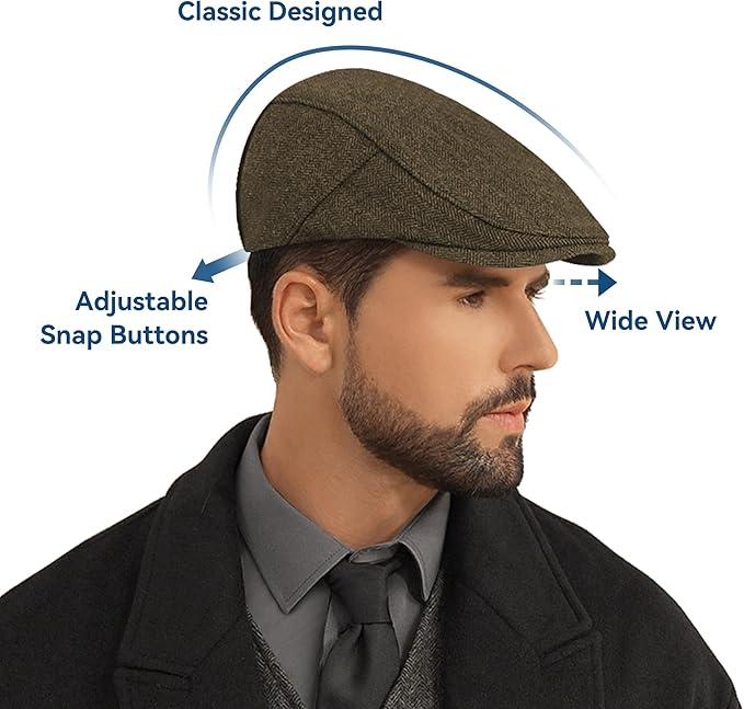 Men's Newsboy Cap Wool Blend Classic Herringbone Tweed Flat Caps Gatsby Cabbie Hats Ivy Irish Hat