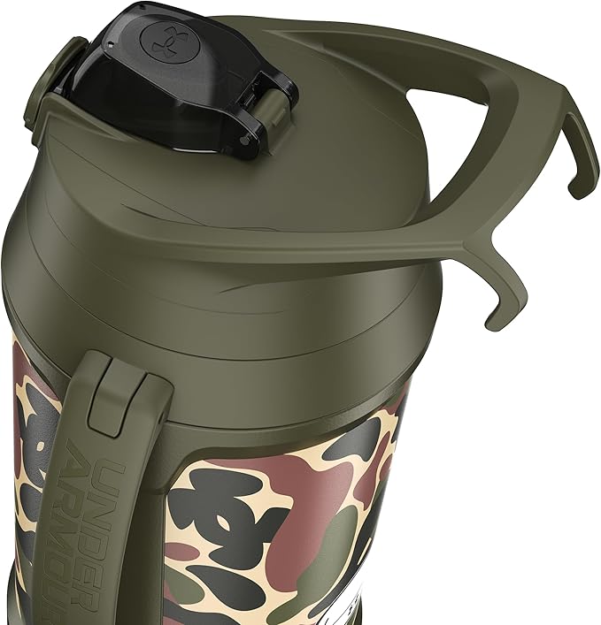 Under Armour Half Gallon Water Bottle Insulated, 64oz Insulated Water Bottle with Handle, Fence Hook, Leak Resistant, for Baseball, Football & More, Green Hyper Camo