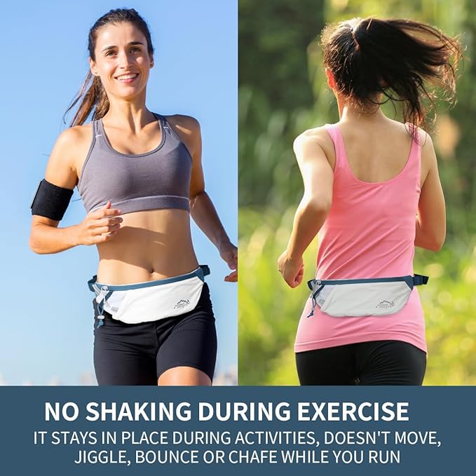 INOXTO Slim Running Belt Fanny Pack for Women and Men Sports Waist Bag Pack with 300ml Water Bottle for Running Walking Cycling Hiking Reflective Running Pouch Belt for All Phones (Black) (White Blue)