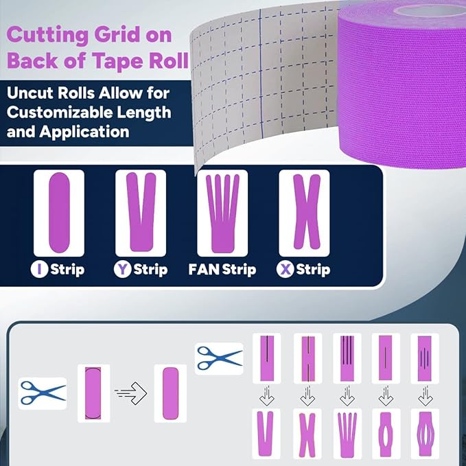 3 Rolls I Uncut I Kinesiology Tape (2 in x 16.4 ft per roll) I Premium Quality I Ideal Support for Joints and Muscles (Stretchable, Breathable & Hypoallergenic) (3 Pack, Purple)
