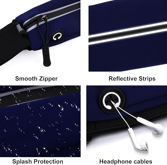 Slim Running Belt For Men and Women Waist Fanny Pack Phone Holder Pouch Bag Reflective Zipper Pocket Workout Cycling Fitness