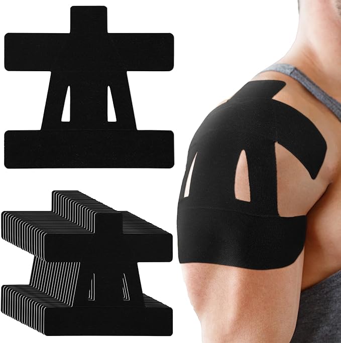 20 Count Kinesiology Tape for Shoulder Pain Relief Pre Cut Sports Waterproof Breathable Enhance Elastic Kinesiology Athletic Tape for Shoulder Support and Muscle Sports(Black)