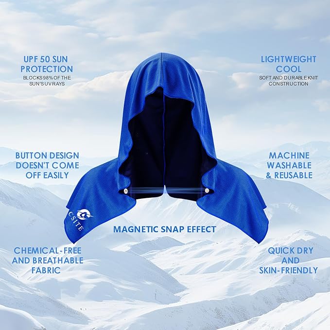 2 Pack Cooling Hoodie Towels, Instant Cooling Towels for Neck and Face, UPF 50 Sun Protection, Ice Towel for Hot Weather, Head Towel for Sports, Camping, Cycling & More Activities