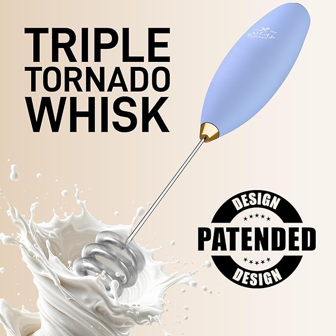 Zulay Kitchen Tornado Whisk Milk Frother with 4 AA Duracell Batteries - Triple Whisk for More Power - Handheld Coffee Frother with Stand - Drink Mixer for Lattes, Matcha & Protein Shakes