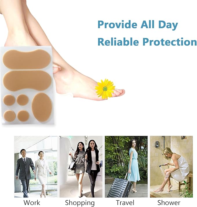 30 Sheet Foam Blister Bandages Pads - Waterproof Adhesive Blister Cushion Toe Tapes for Heel/Foot/Toe - Heel Pad for Prevention/Recovery, Secures Dressings & Skin Chafing Protector