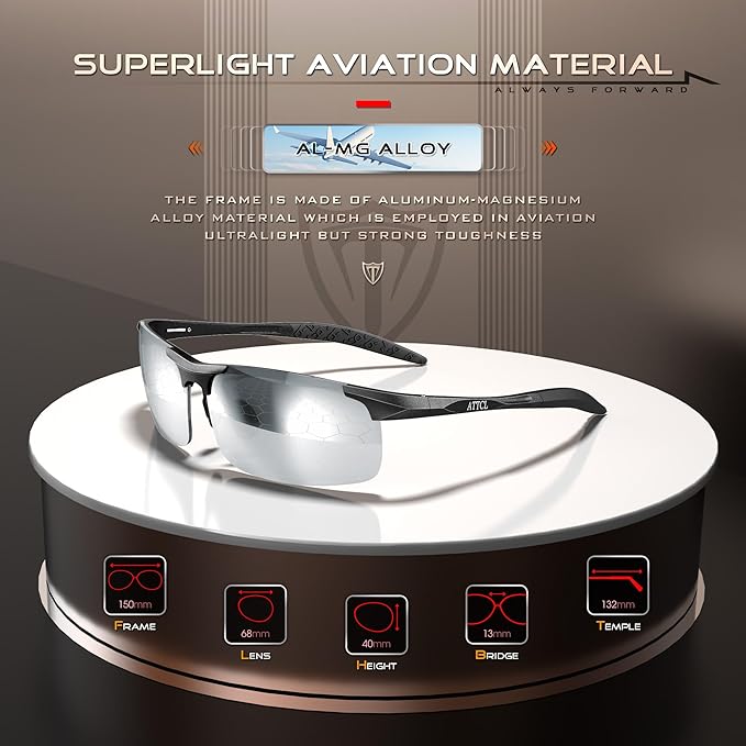 ATTCL Men's Fashion Driving Polarized Sunglasses for Men - Al-Mg metal Ultralight Frame