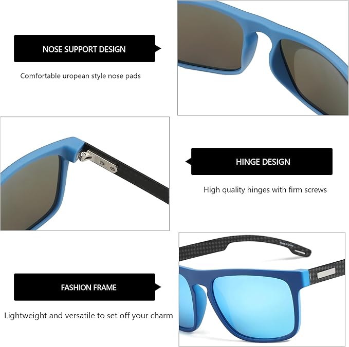 ZENOTTIC Polarized Sunglasses Men Square: Unbreakable TR90 Frame Carbon Fiber Temple UV400 Protection Sun Glasses for Driving