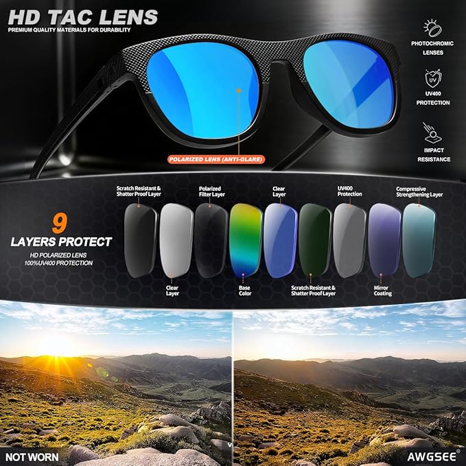 3 Pack Polarized Sunglasses for Men Women, Lightweight UV Protection Sports Sun Glasses for Driving Fishing Golf