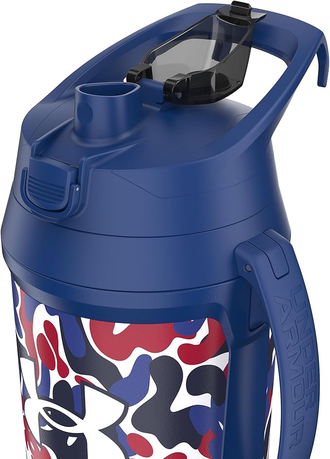 Under Armour Half Gallon Water Bottle Insulated, 64oz Insulated Water Bottle with Handle, Fence Hook, Leak Resistant, for Baseball, Football & More, Royal Hypercamo