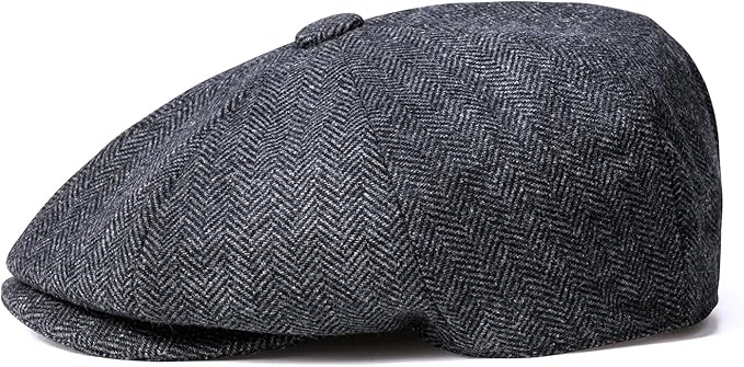 Men Wool Blend 8 Panel Newsboy Cap Tweed Cabbie Hat Snap Brim