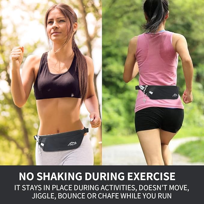 INOXTO Slim Running Belt Fanny Pack for Women and Men Sports Waist Bag Pack with 300ml Water Bottle for Running Walking Cycling Hiking Reflective Running Pouch Belt for All Phones (Black) (Black)