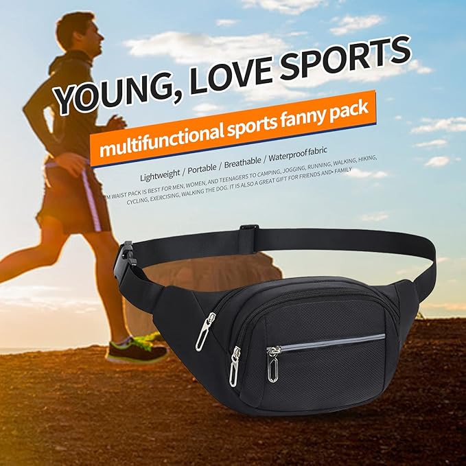DAITET Crossbody Fanny Pack for Men&Women,Large Waist Bag & Hip Bum Bag with Adjustable Strap for Outdoors Workout Traveling Casual Running Hiking Cycling