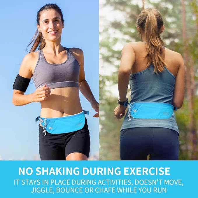 INOXTO Slim Running Belt Fanny Pack for Women and Men Sports Waist Bag Pack with 300ml Water Bottle for Running Walking Cycling Hiking Reflective Running Pouch Belt for All Phones (Black) (Blue)