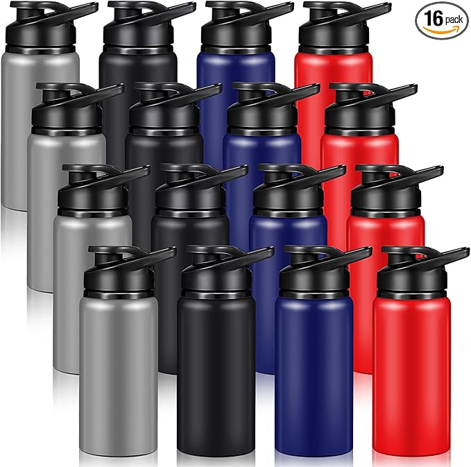 Mimorou 16 Pack Aluminum Water Bottles with Snap Lid Aluminum Reusable Sports Lightweight Leak Proof Water Bottles Bulk for Gym Hiking Cycling Sports Outdoor(17 oz)