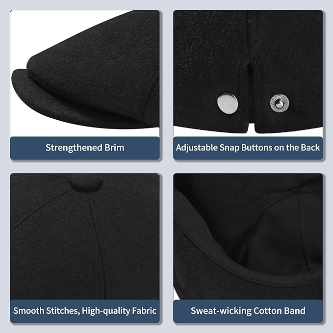 KUJUHA Wool Men's Newsboy Caps Flat Irish Cabbie Ivy Gatsby Newsboy Driving Hat Hunting Cap Winter Hat