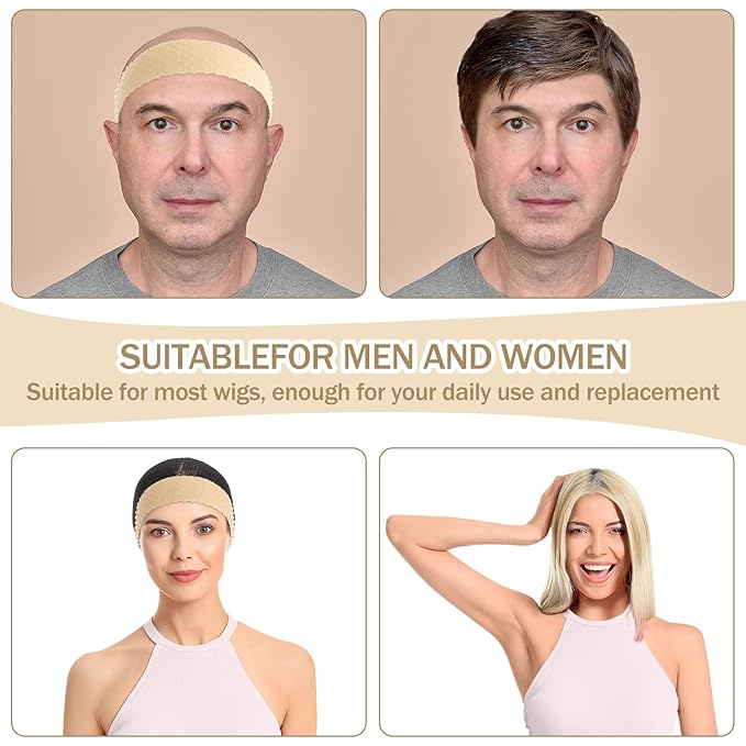 3 Pieces Silicone Wig Grip Band, Adjustable Wig Headband Seamless Non-slip Elastic Headband Strong Holde Sweat-Proof Hold for Men Women Sports Yoga Hair Styling (Skin Color)