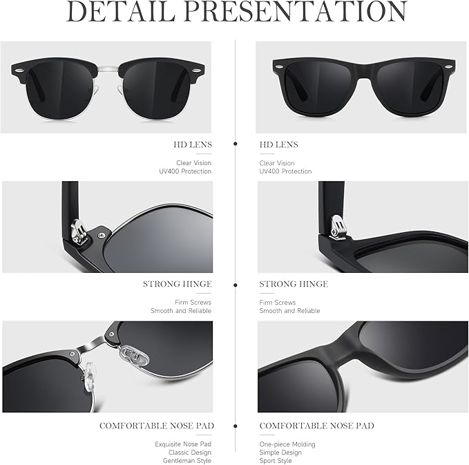 Sunglasses Men and Womens, Polarized Sunglasses for men with UV Blocking Semi-Rimless Frame for Driving & Hiking