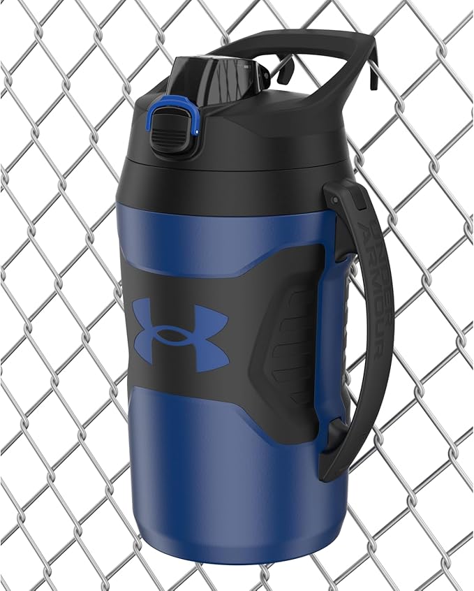 Under Armour Half Gallon Water Bottle Insulated, 64oz Insulated Water Bottle with Handle, Fence Hook, Leak Resistant, for Baseball, Football & More, Royal/Black